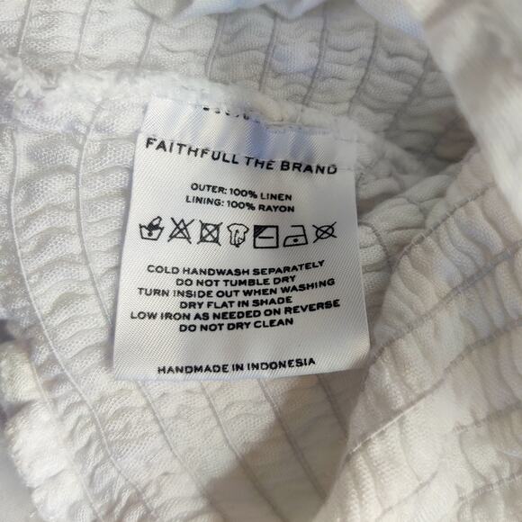 Faithfull the Brand Savita Smocked Linen Puff Sleeve Open Back Top White Small - Picture 11 of 14